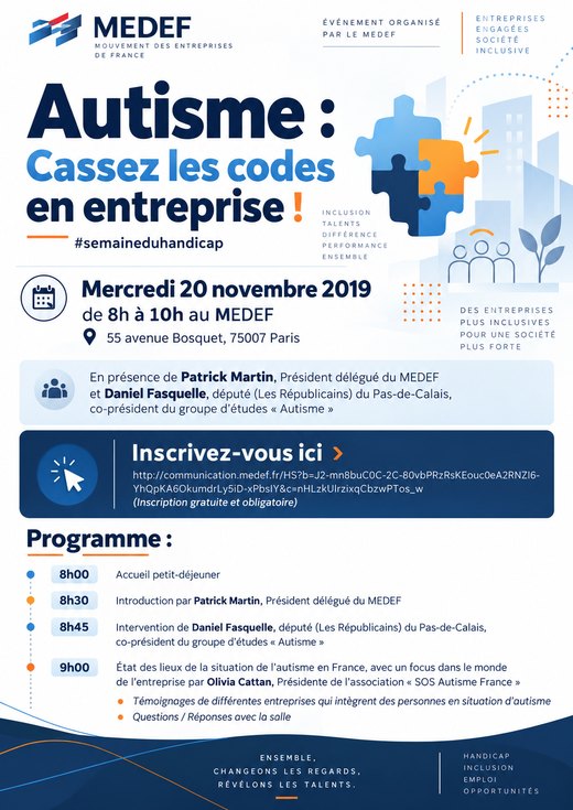 Affiche du Medef : Autisme, cassez les codes en entreprise
